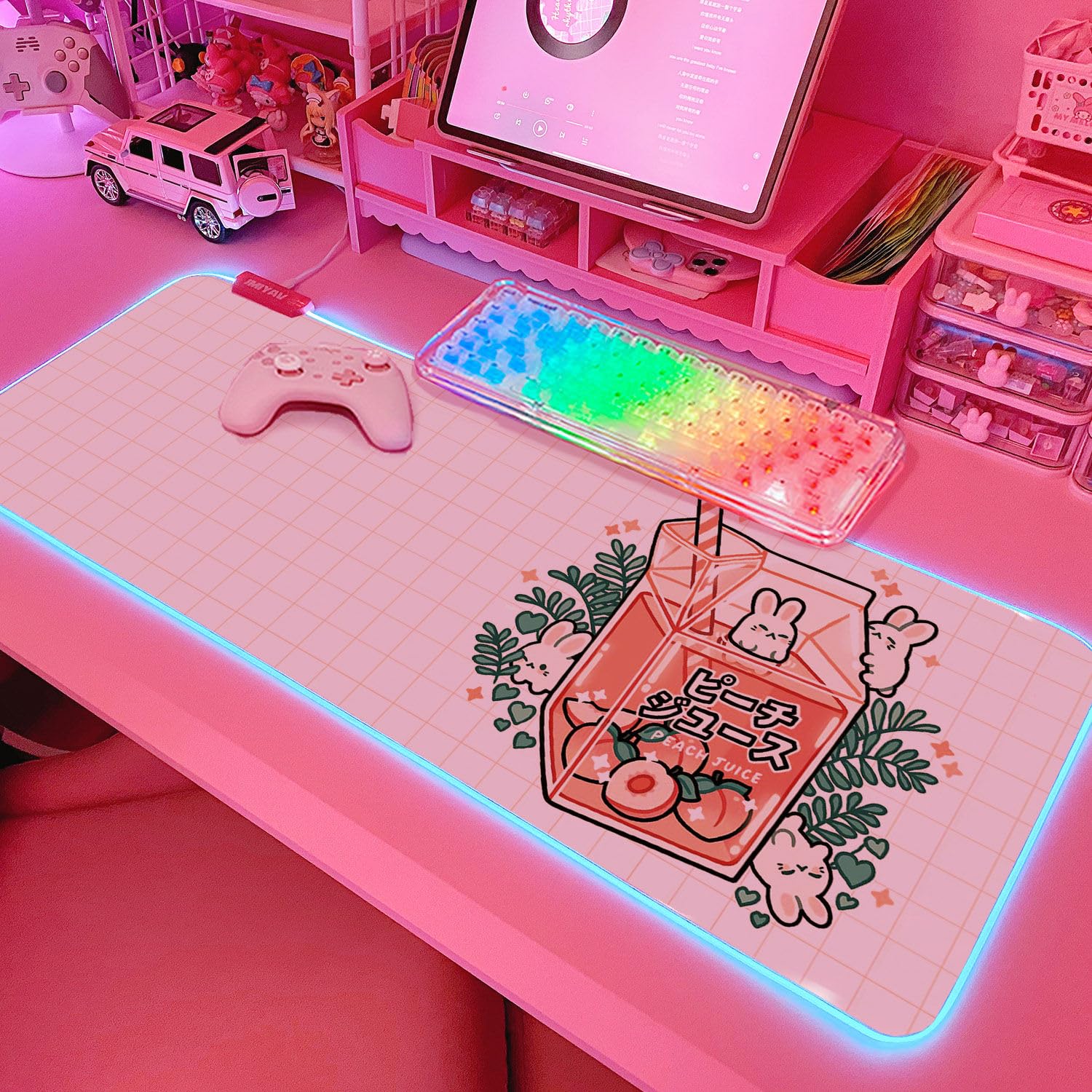 Amazon.co.jp: JMIYAV ホワイト RGB ゲーミングマウスパッド 31.5 x 12